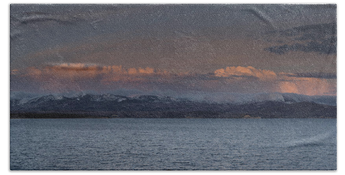 Nature Beach Sheet featuring the photograph Yellowstone Lake at sunset by David Watkins