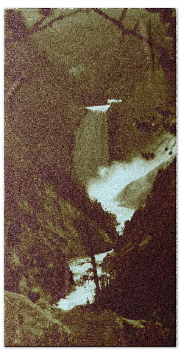 Yellowstone National Park Beach Towel featuring the photograph Yellowstone Park August At Artist Point Lower Falls Vintage by Thomas Woolworth