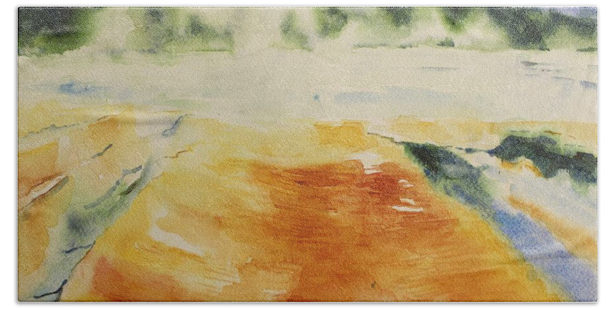 Yellowstone Beach Sheet featuring the painting Yellowstone, Watercolor gift, souvenir by Geeta Yerra