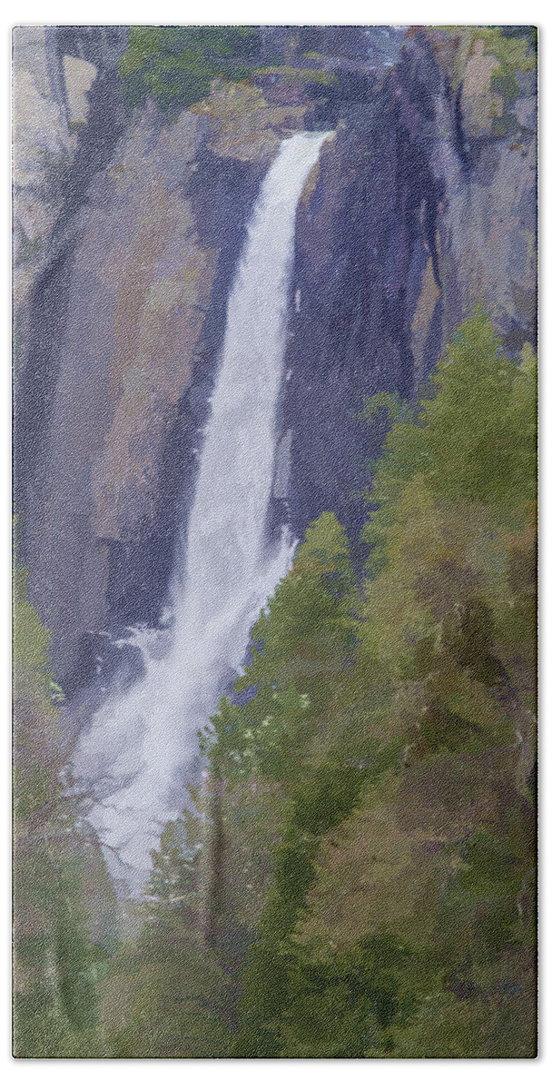 Yosemite Beach Towel featuring the photograph Yosemite Falls Digital Watercolor by Bill Gallagher