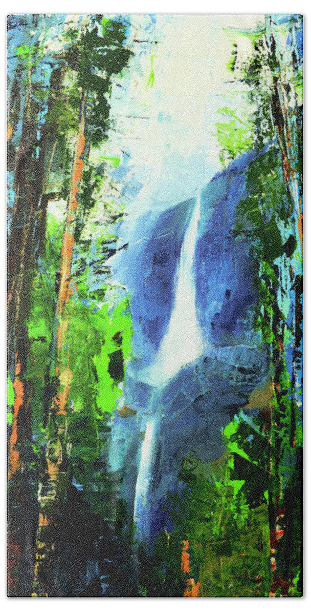 Bridal Veil Falls Beach Sheet featuring the painting Yosemite Falls by Elise Palmigiani