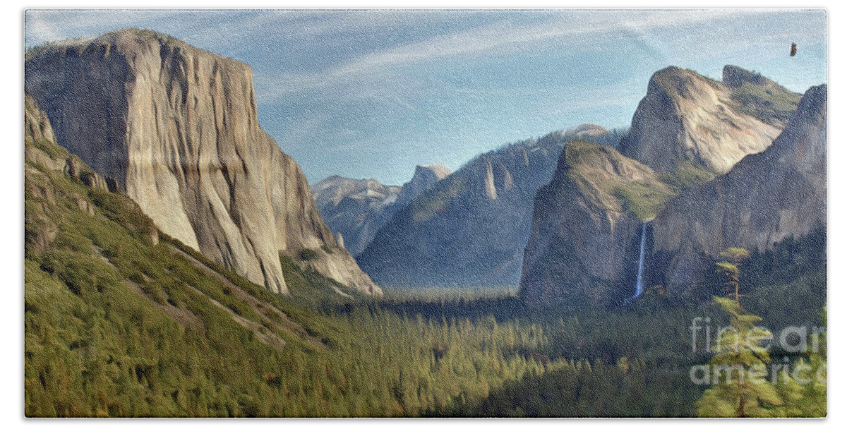 Yosemite Beach Sheet featuring the digital art Yosemite Falls by Walter Colvin