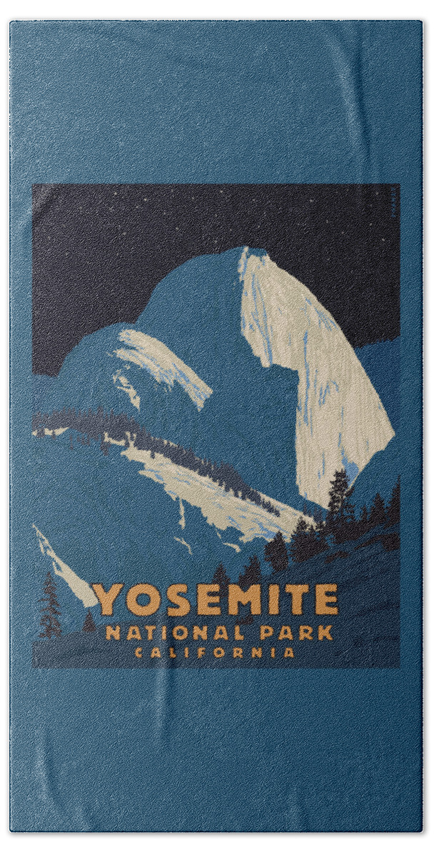 Travel Poster Beach Towel featuring the digital art Yosemite Half Dome at Night by Steve Forney