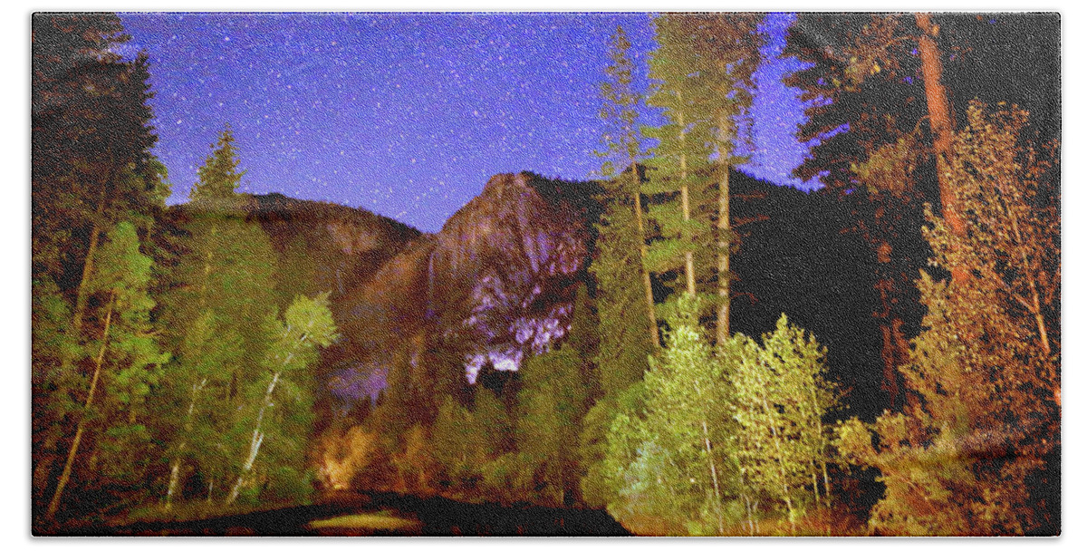 Patricia Sanders Beach Towel featuring the photograph Yosemite Starry Night by Her Arts Desire