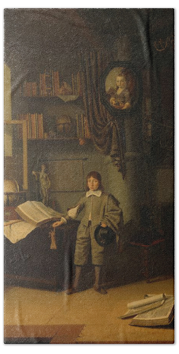 Young Man In A Study Beach Towel featuring the painting Young Man in a Study by MotionAge Designs