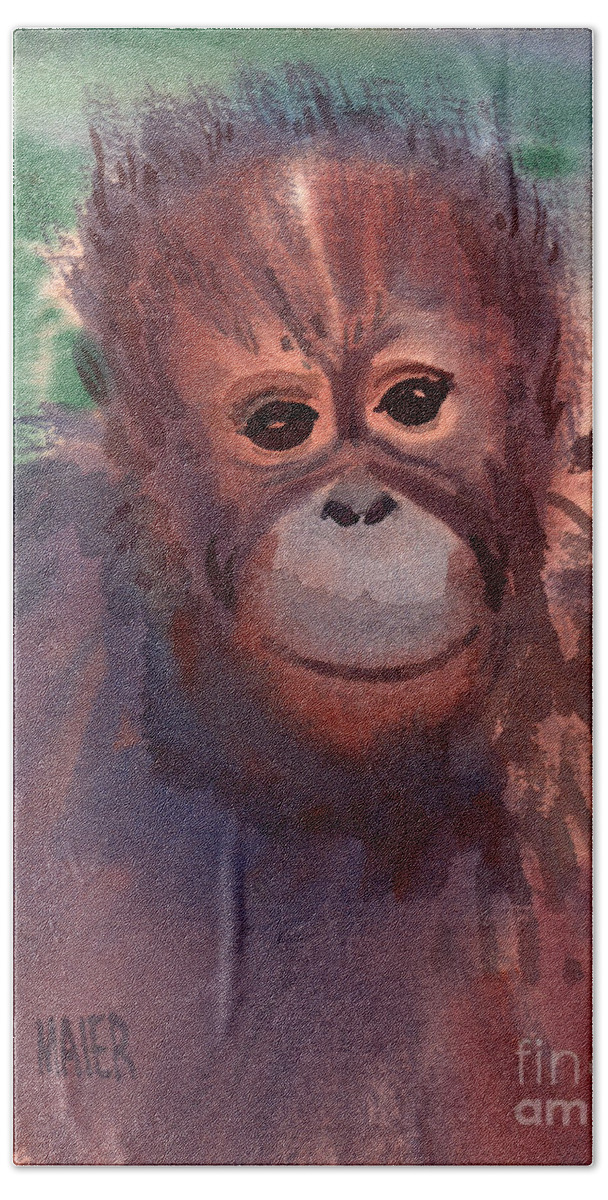 Orangutans Beach Towel featuring the painting Young Orangutan by Donald Maier