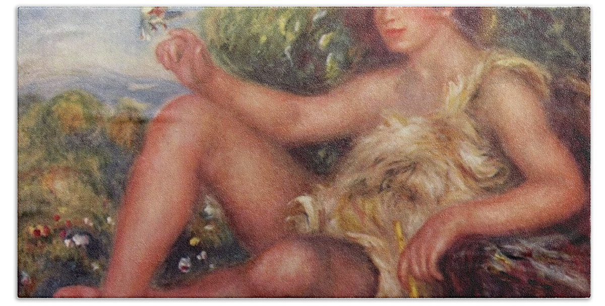 Young Beach Towel featuring the painting Young Shepherd by Auguste Renoir