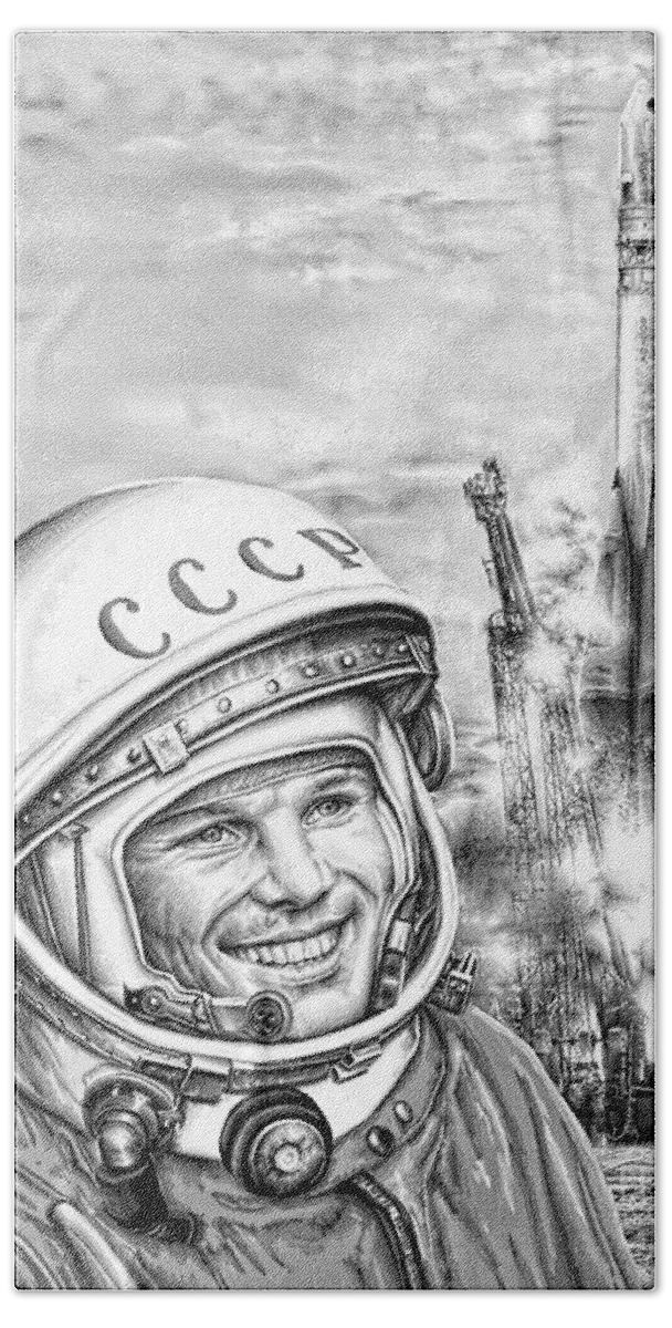 Yuri Gagarin Beach Towel featuring the digital art Yuri Gagarin - Cosmonaut 1961 by Ian Gledhill