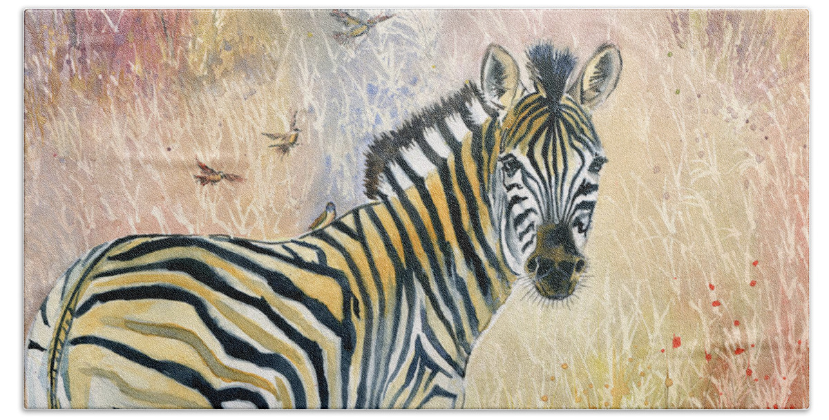 Zebra Beach Towel featuring the painting Zebra in Rainbow Savanna by Melly Terpening
