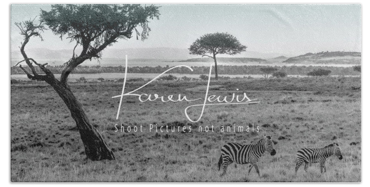 #masai Mara#kenya#africa#safari#acacia Tree#shoot Pictures Not Animals#zebra#mother And Child#baby Zebra Beach Towel featuring the photograph Zebra Mother and Child on the Mara by Karen Lewis