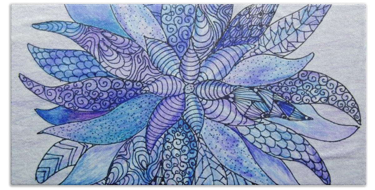 Flowers Beach Sheet featuring the drawing Zen flower mandala by Megan Walsh