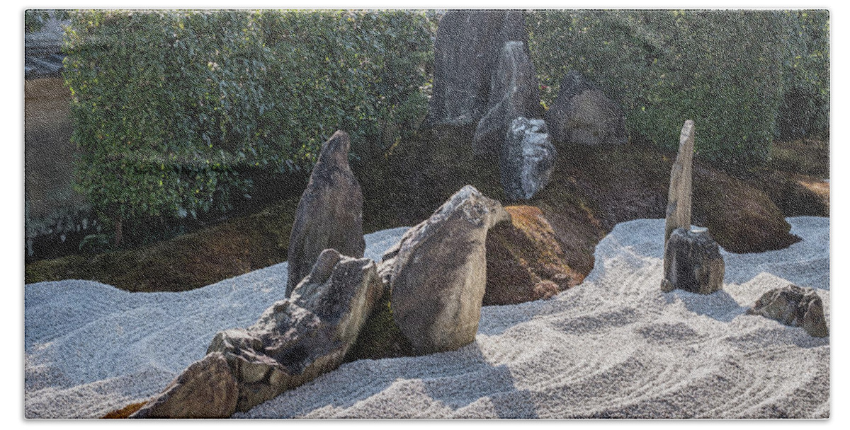 Zen Beach Sheet featuring the photograph Zen Garden, Kyoto Japan 2 by Perry Rodriguez