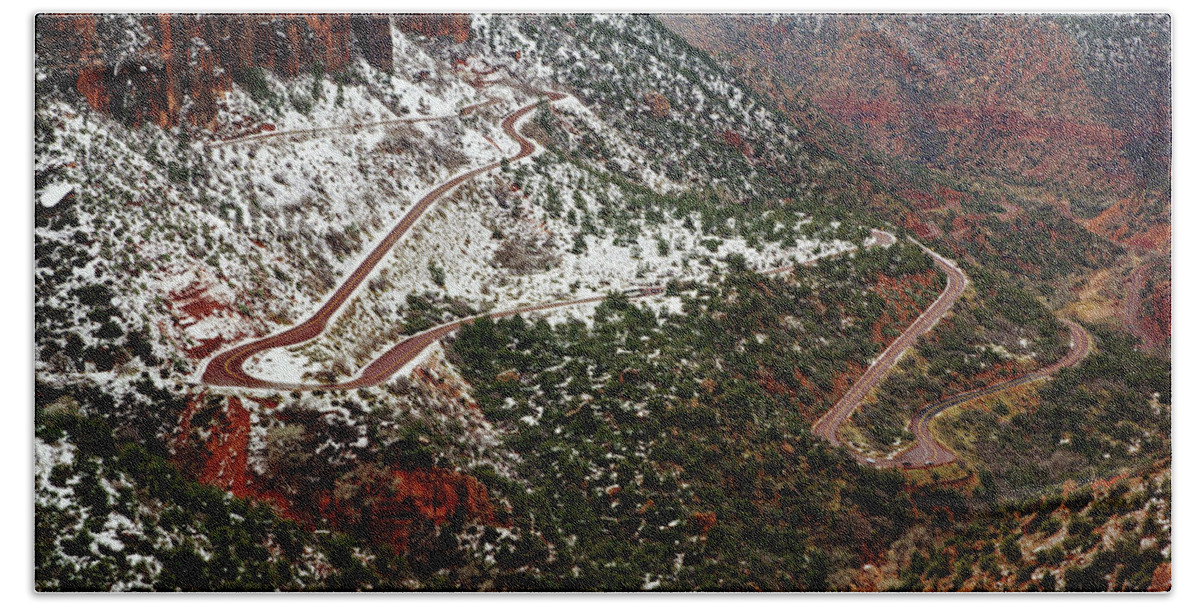 Zion Beach Sheet featuring the photograph Zion's Winding Road by Daniel Woodrum