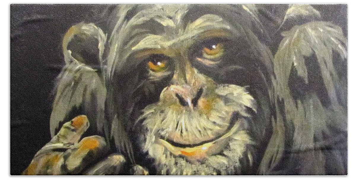 Chimp Beach Sheet featuring the painting Zippy by Barbara O'Toole