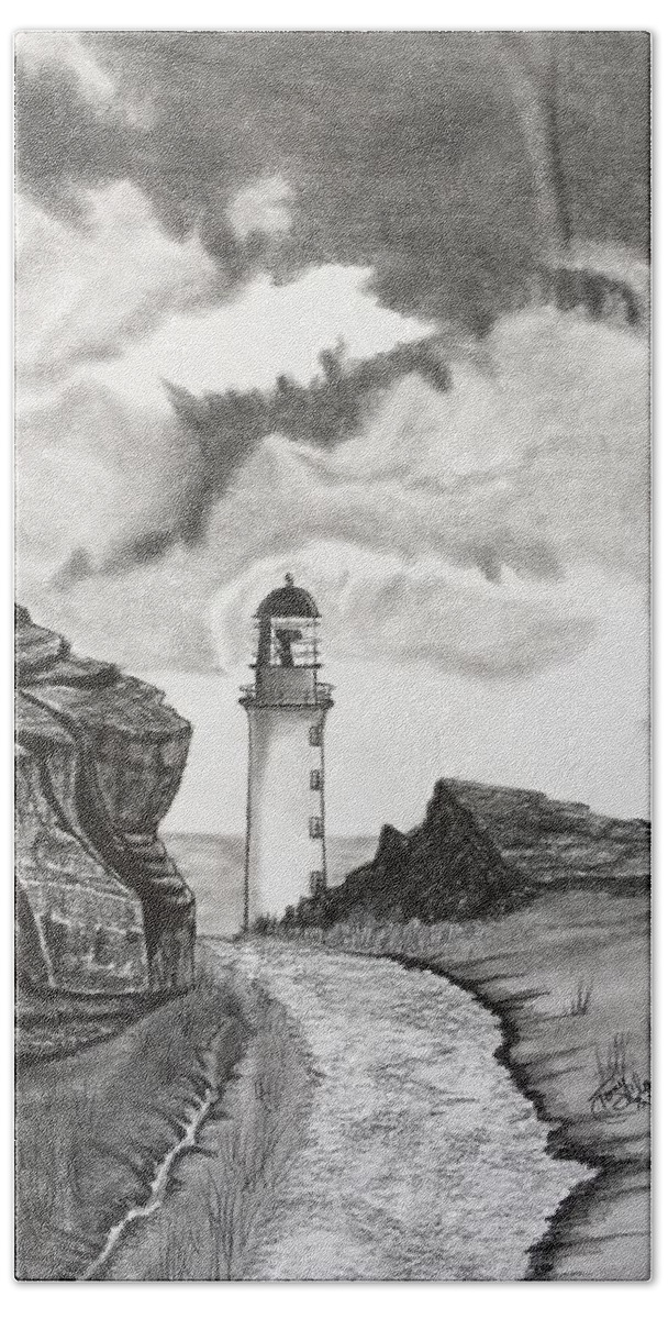 Light House Beach Sheet featuring the drawing Zoe's Light by Tony Clark