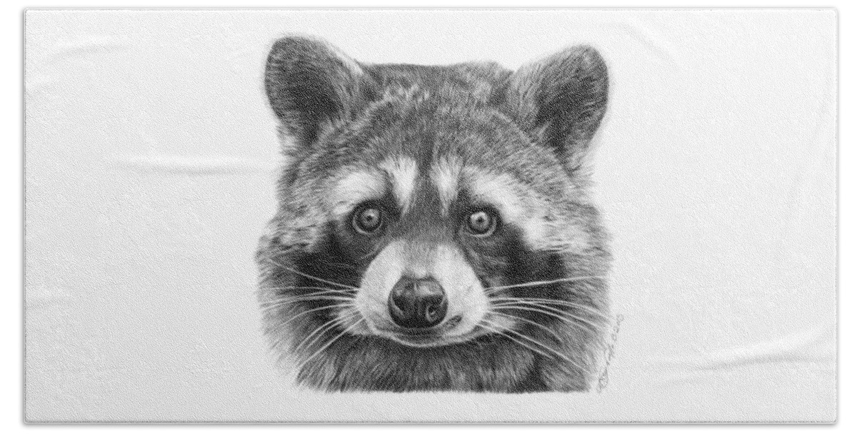 Wild Life Beach Sheet featuring the drawing 046 Zorro the Raccoon by Abbey Noelle
