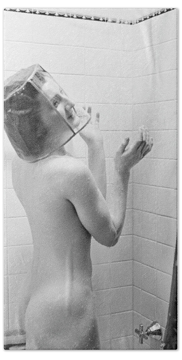 500px x 967px - 1930s Nude Woman In Shower Wearing Beach Towel by Vintage Images - Pixels