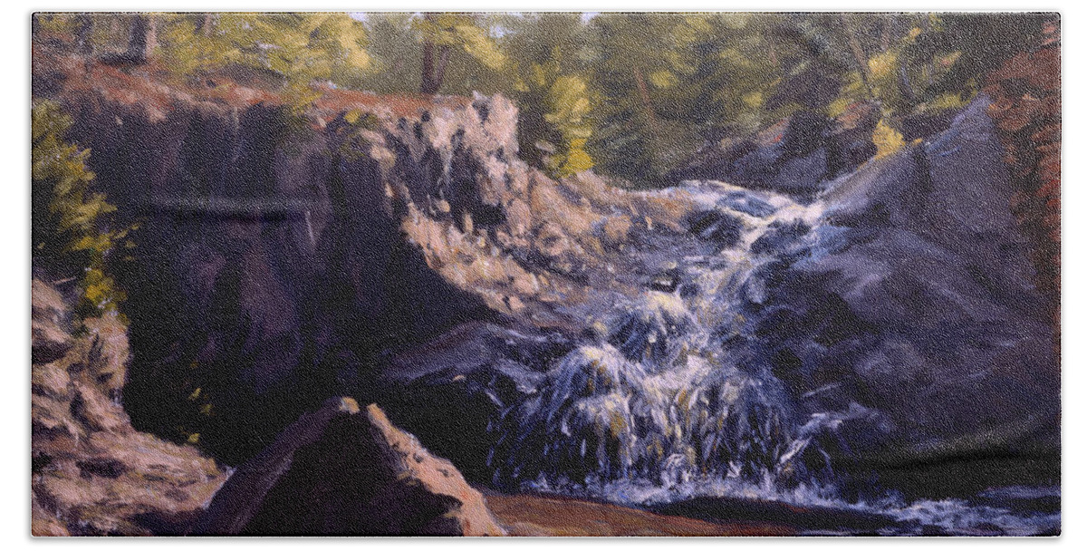 Landscape Beach Towel featuring the painting Amnicon River Falls by Rick Hansen