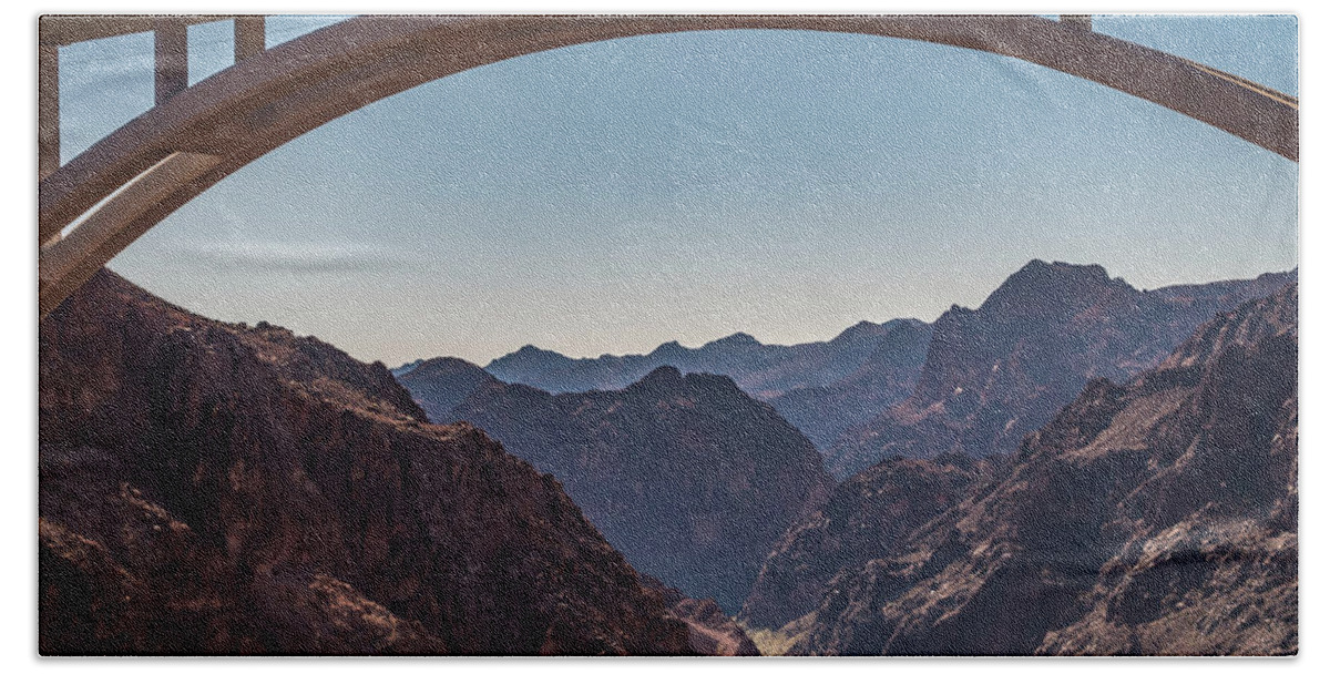 Hoover Beach Towel featuring the photograph At Hoover Dam Nevada Arizona State Line #1 by Alex Grichenko