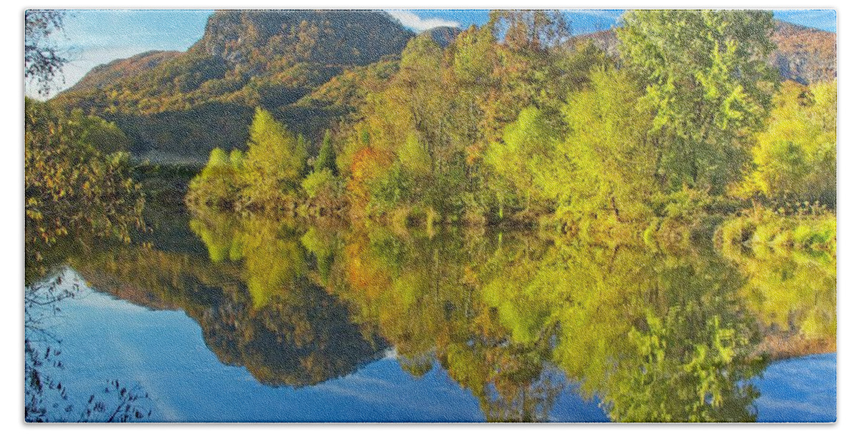 Autumn Beach Towel featuring the photograph Autumn Reflections by Allen Nice-Webb