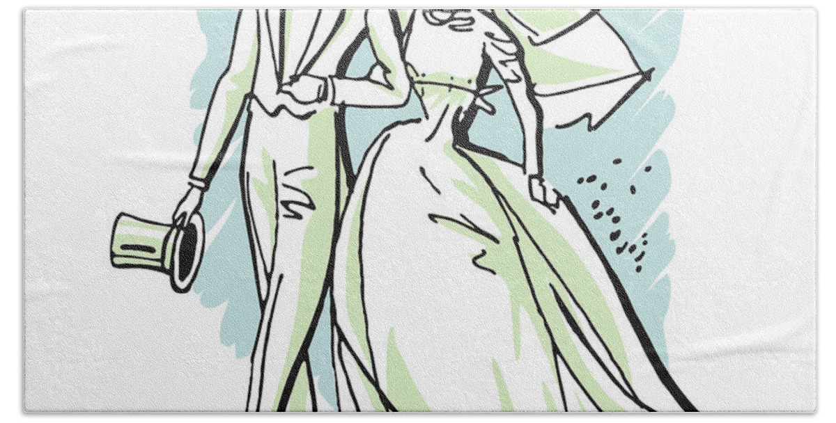 Admire Beach Towel featuring the drawing Bride and Groom in Formal Wear #1 by CSA Images