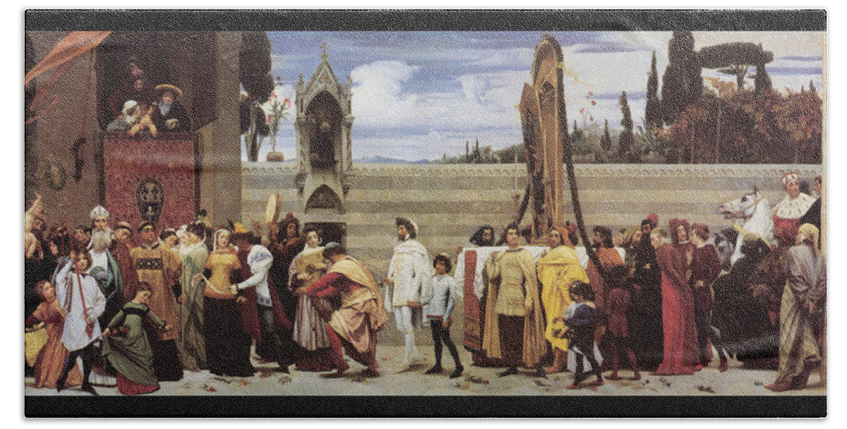 Parade Beach Towel featuring the painting Cimabue's Celebrated Madonna #1 by Frederic Leighton