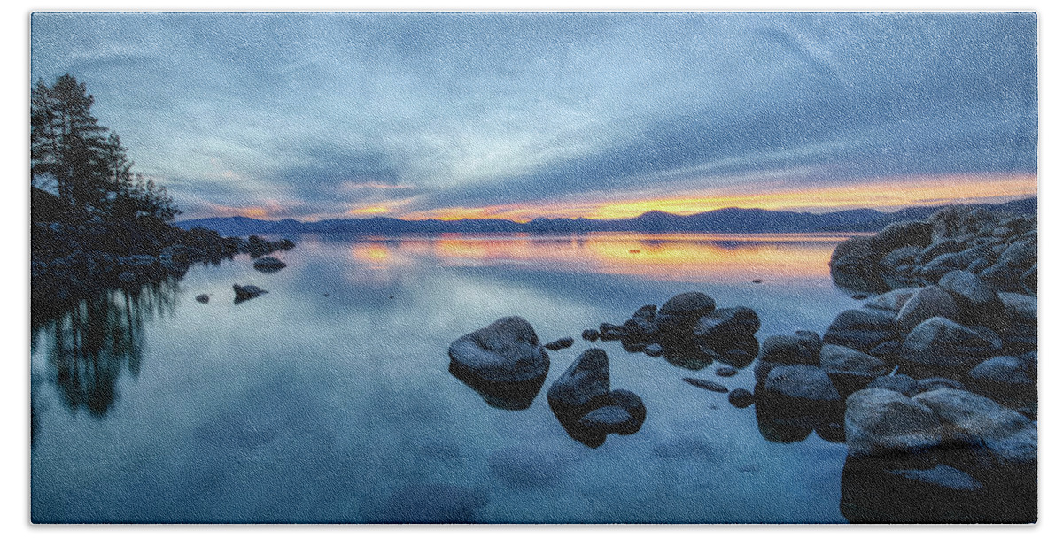 Beach Beach Towel featuring the photograph Colorful Sunset at Sand Harbor #1 by Andy Konieczny