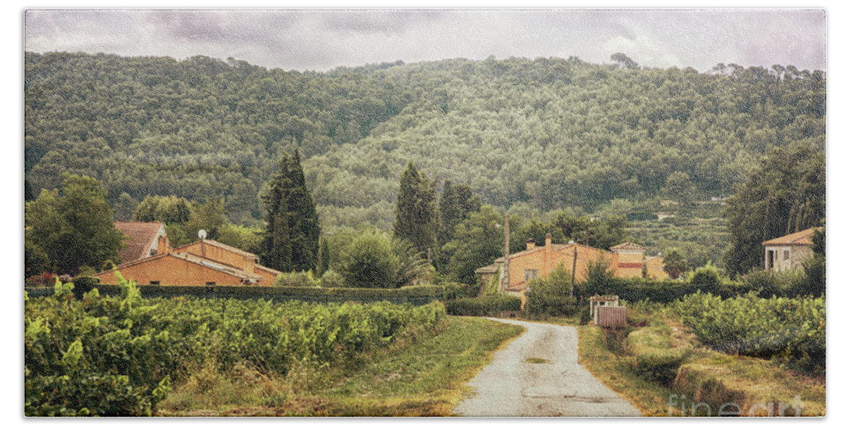 Ancient Beach Towel featuring the photograph Countryside near La Castelet #1 by Ariadna De Raadt