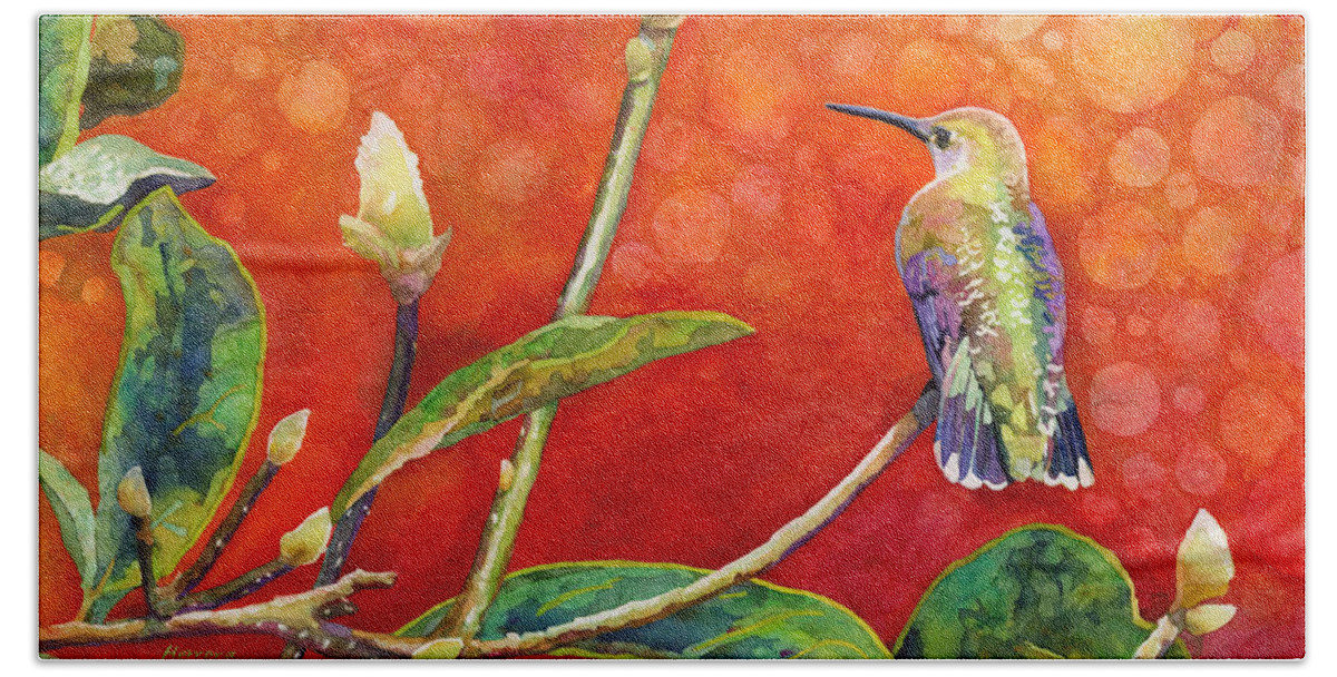 Hummingbird Beach Towel featuring the painting Dreamy Hummer by Hailey E Herrera
