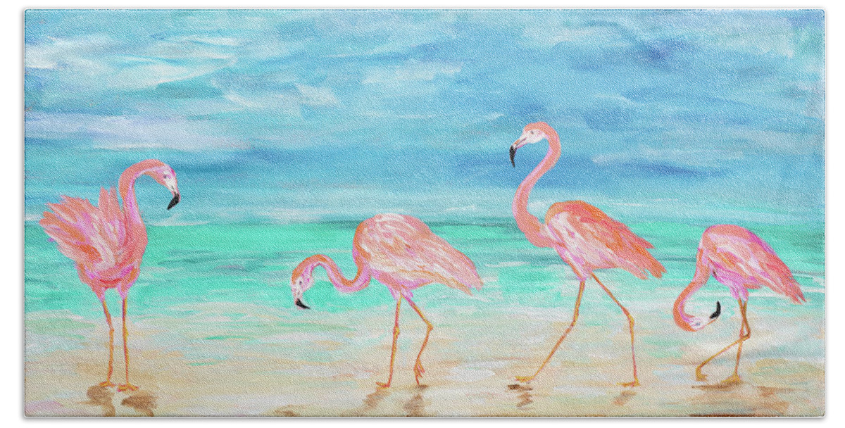 Flamingo Beach Towel featuring the painting Flamingo Beach #1 by Julie Derice