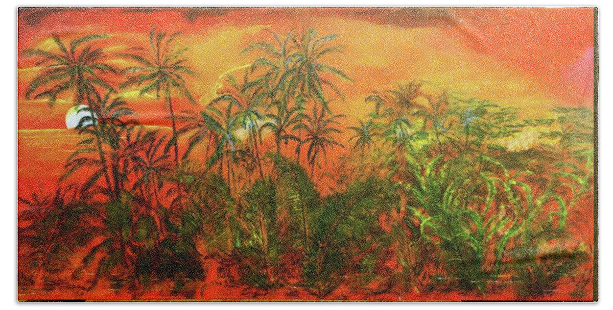 Pomakai Street Beach Towel featuring the painting Golden Night #1 by Michael Silbaugh