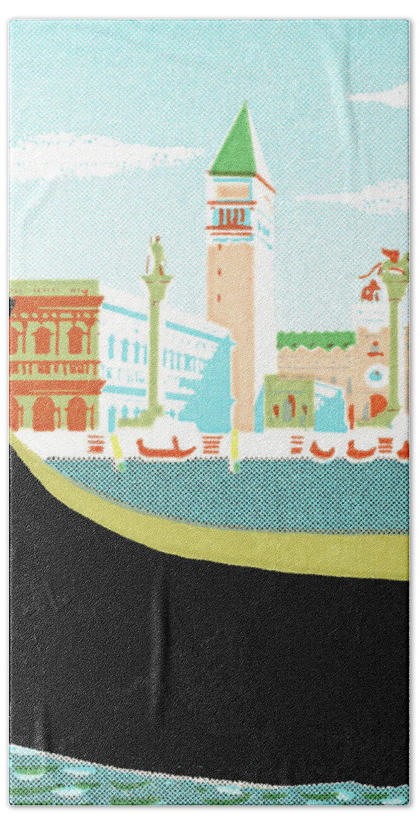 Activity Beach Towel featuring the drawing Gondola in Venice #1 by CSA Images