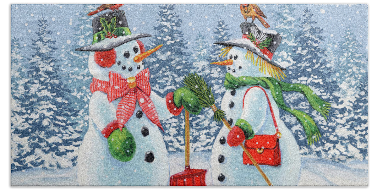 Snowman Beach Towel featuring the painting Howdy Neighbour #1 by Richard De Wolfe