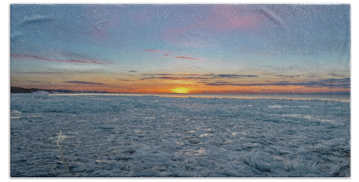 Agate Beach Beach Towel featuring the photograph Icy Sunset #1 by Gary McCormick