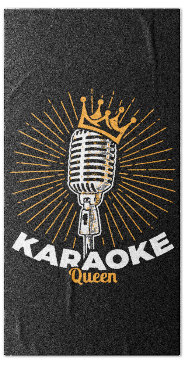 Karaoke Gifts Beach Towel featuring the digital art Karaoke Queen design Gift for Singer Stars and Music Makers Karaoke Party Star Performers and Legends #2 by Martin Hicks
