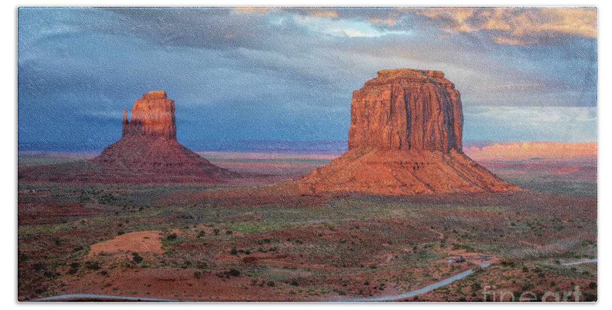 Sunset Beach Sheet featuring the photograph Last Light Over Monument Valley #1 by Mimi Ditchie
