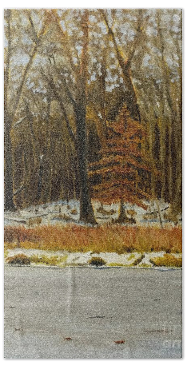 Snow Beach Towel featuring the painting Lone Beech Tree by Deborah Bergren