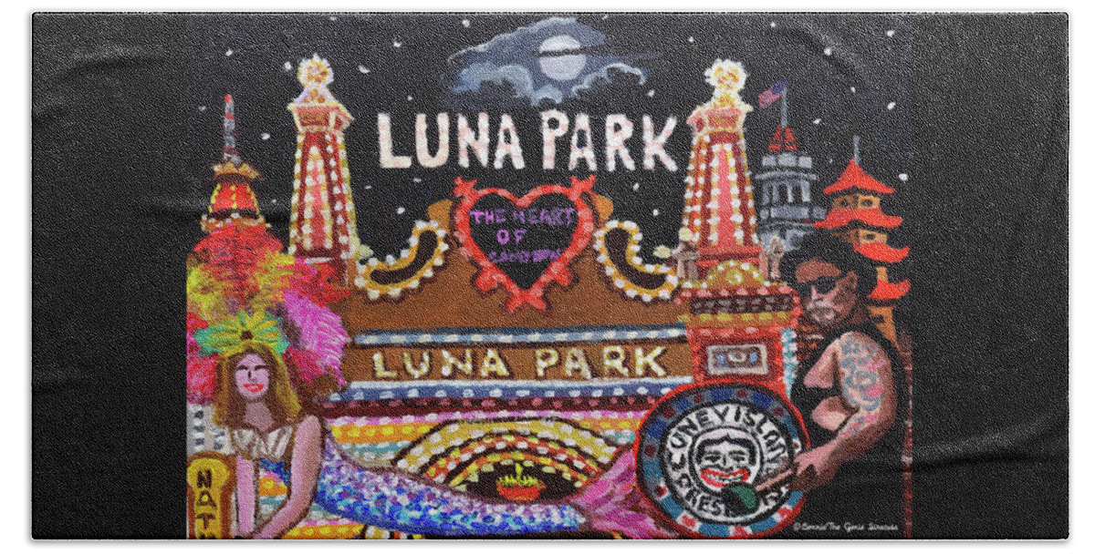  Beach Towel featuring the painting Luna Park Towel Version #1 by Bonnie Siracusa