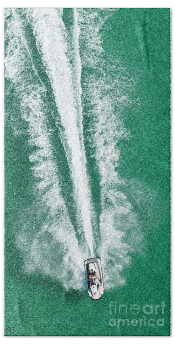 Waverunner Aerial Beach Towel featuring the photograph Miami Beach WaveRunner Aerial #1 by David Oppenheimer