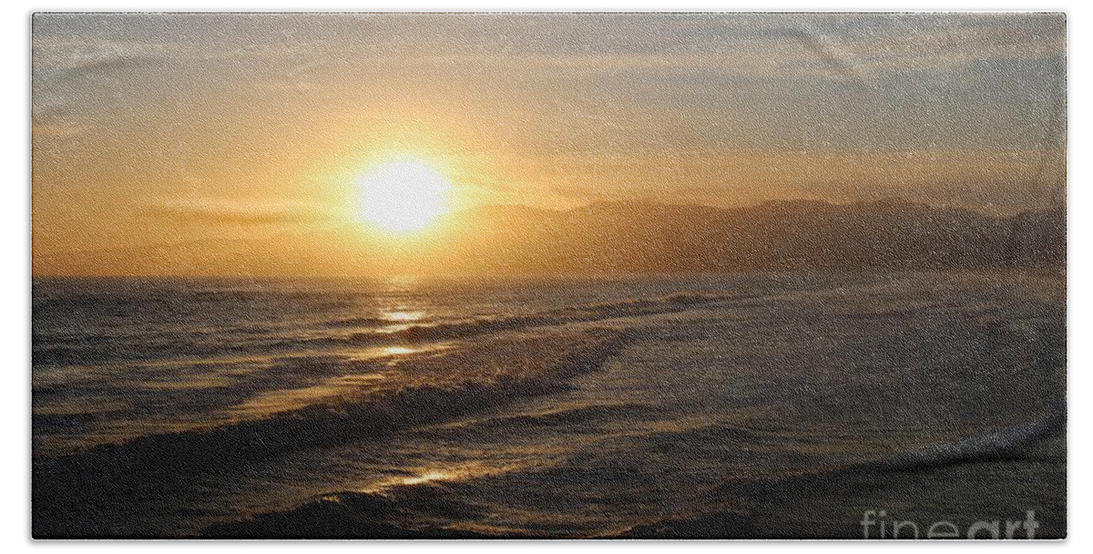 Sunset Beach Towel featuring the photograph Pacific Sunset , Santa Monica, California #1 by John Shiron