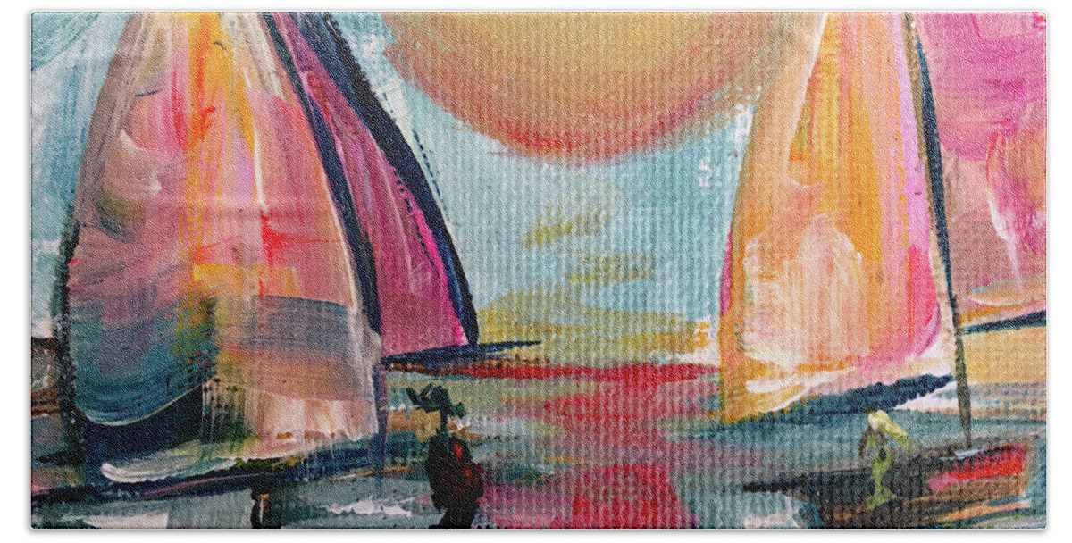 Harbor Beach Towel featuring the painting Sail away with me by Roxy Rich