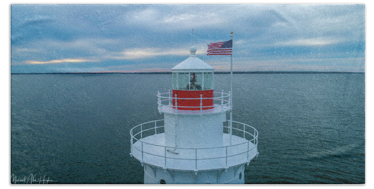 Lighthouse Beach Towel featuring the photograph Sakonnet Lighthouse #1 by Veterans Aerial Media LLC