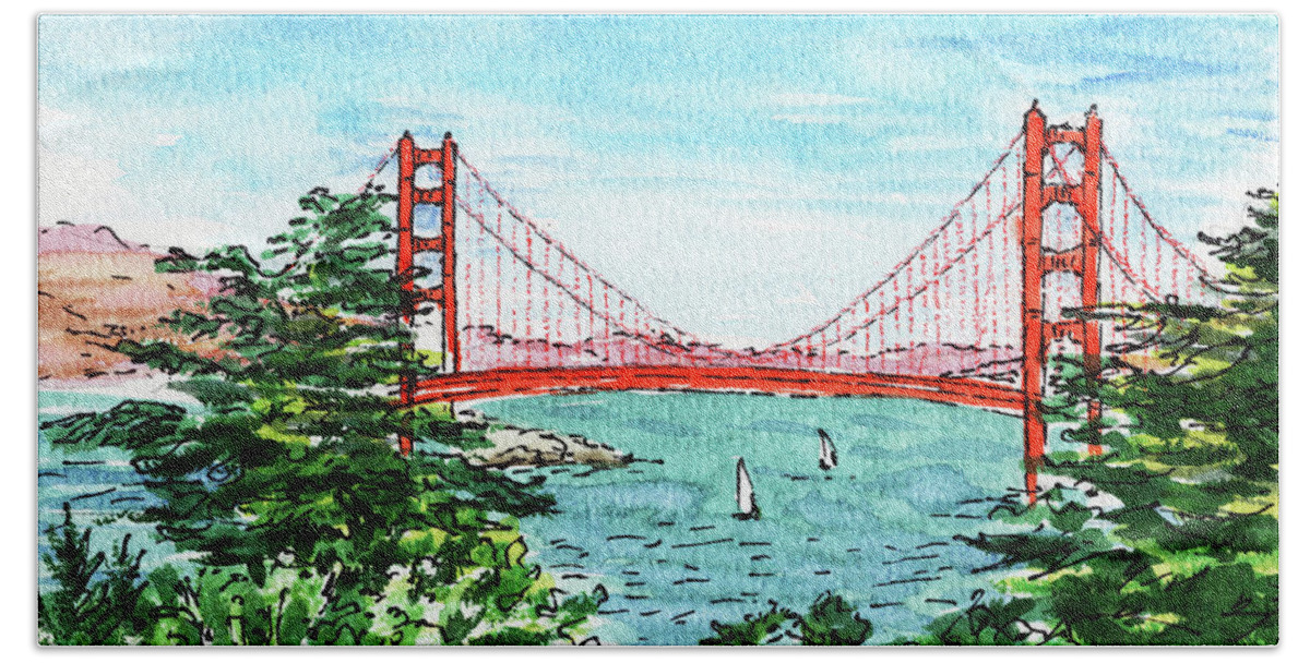Golden Gate Beach Towel featuring the painting San Francisco California Golden Gate Bridge #1 by Irina Sztukowski
