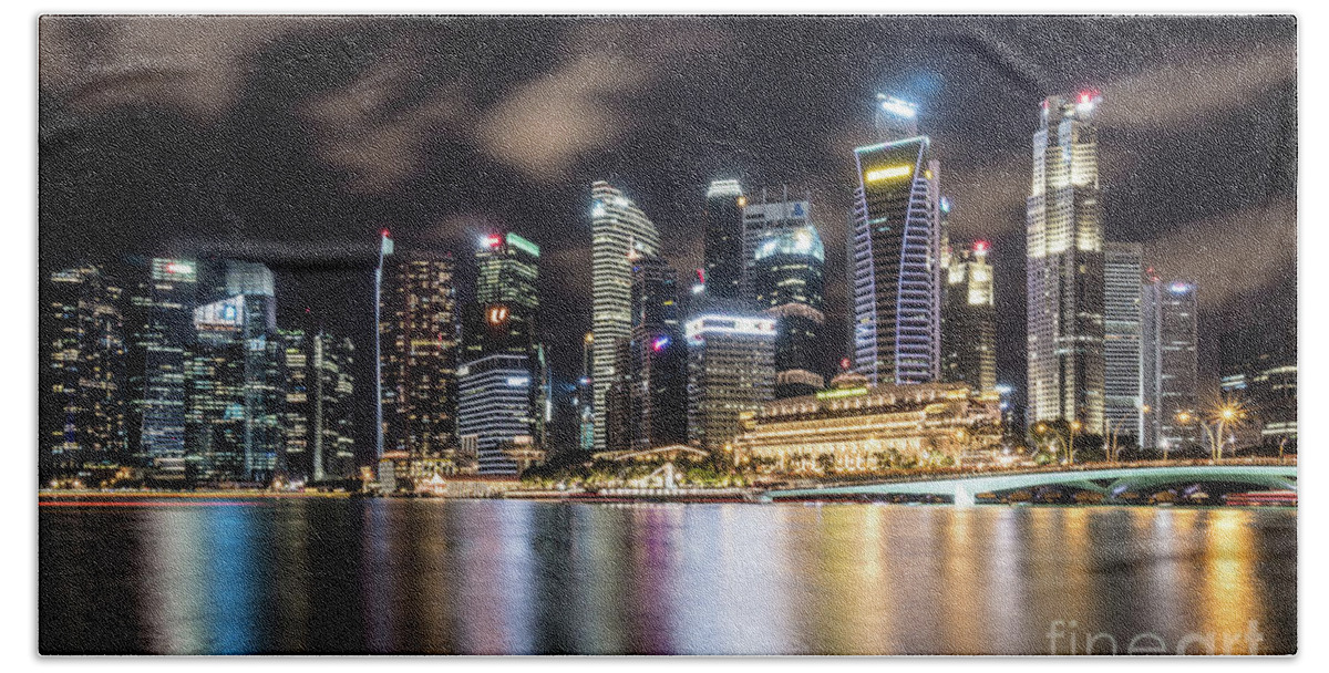 Business Finance And Industry Beach Sheet featuring the photograph Singapore by night #1 by Didier Marti