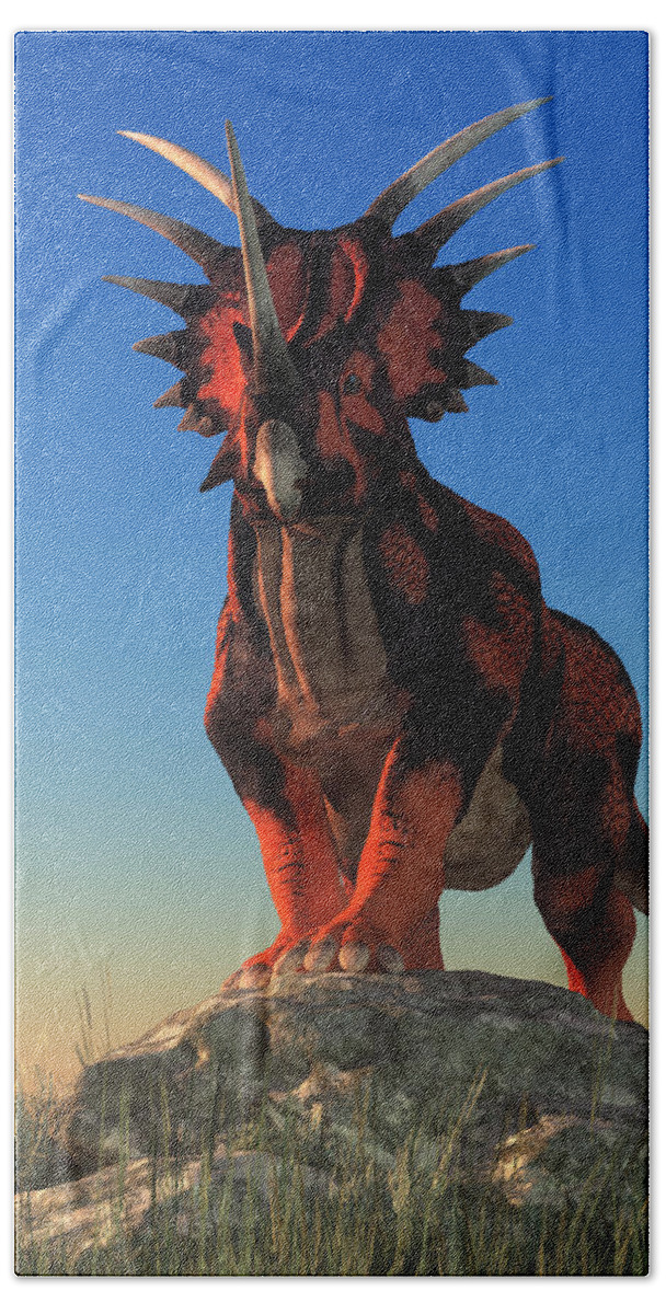 Styracosaurus Beach Towel featuring the digital art Styracosaurus #1 by Daniel Eskridge