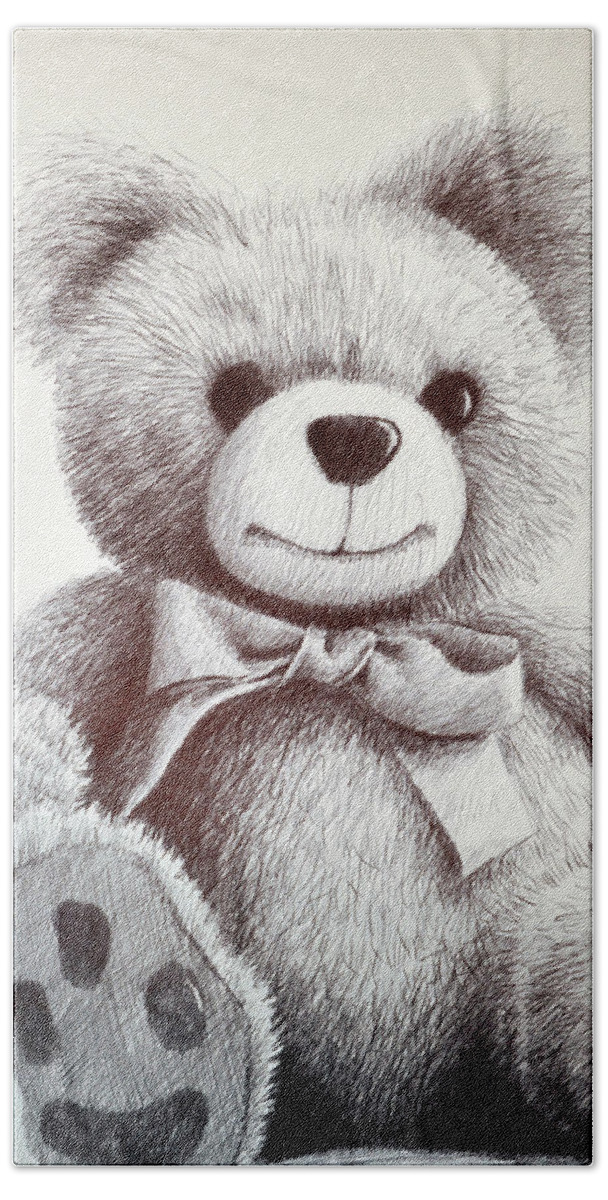 Teddy Bear Beach Towel featuring the drawing Teddy by Rick Hansen