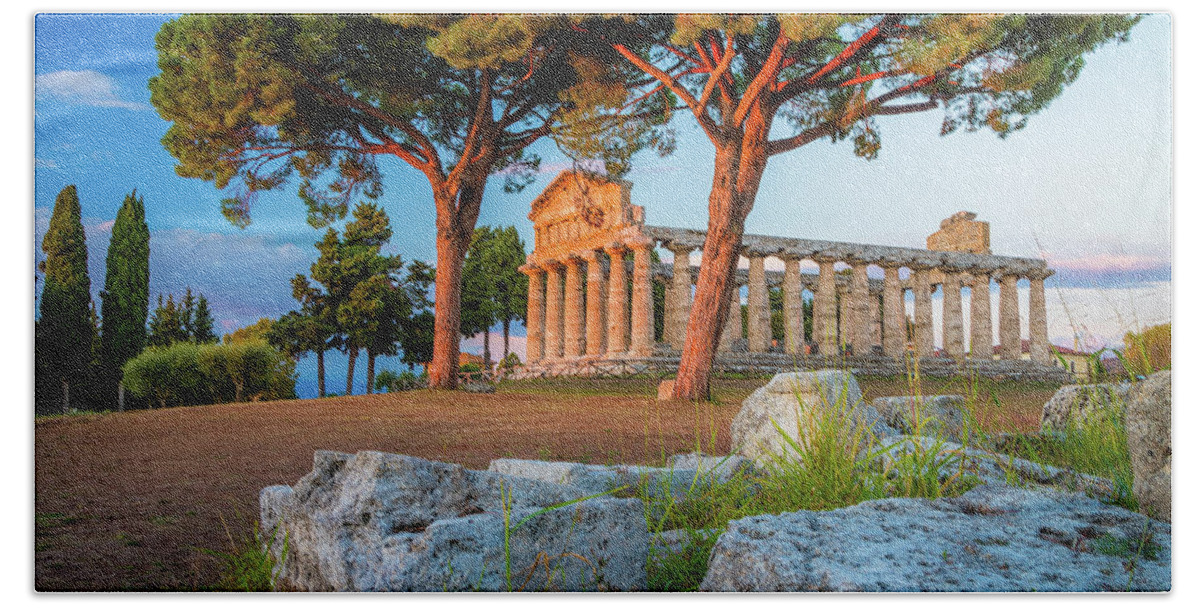 Campagnia Beach Towel featuring the photograph Temple of Athena Columns #1 by Inge Johnsson