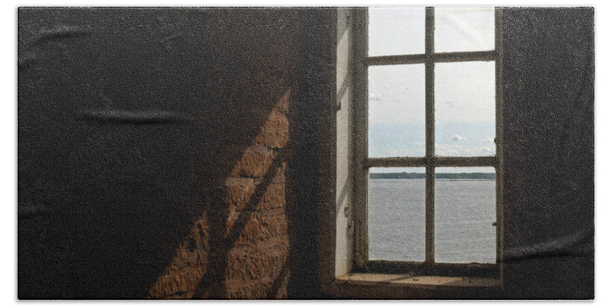 Sweden Beach Towel featuring the pyrography The window #1 by Magnus Haellquist