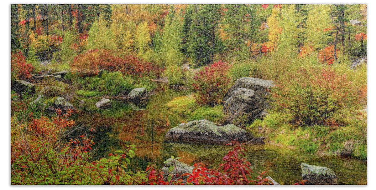 Outdoor; Fall; Colors; Fall Colors; Yakima River; Lavenworth; Lake Wenatchee Beach Towel featuring the digital art Tumwater Canyon #1 by Michael Lee
