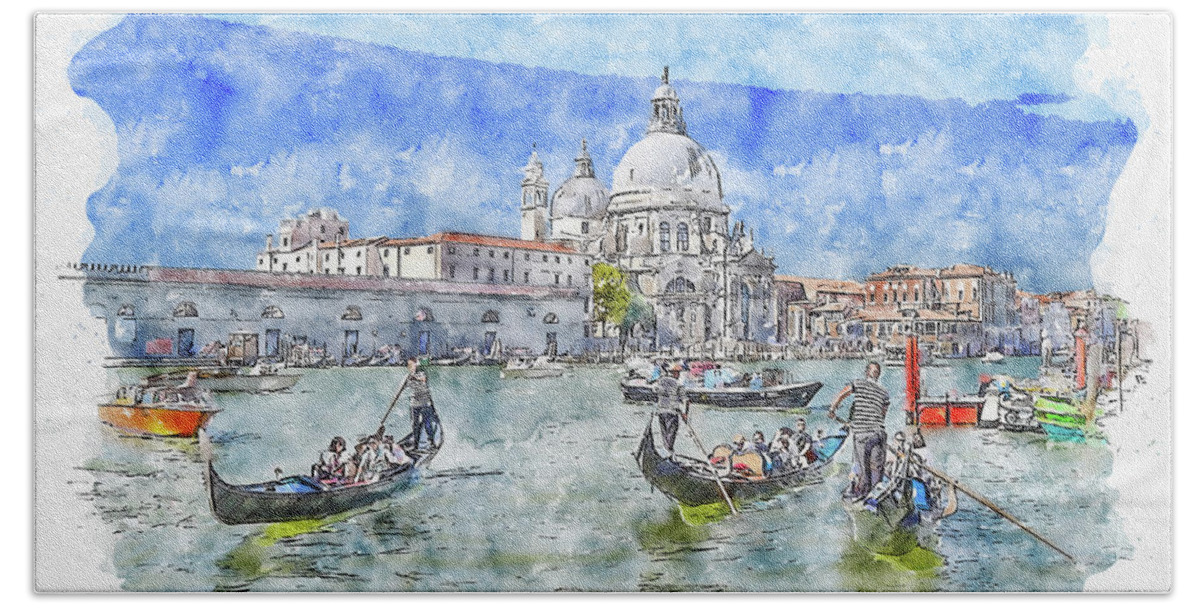 Venice Beach Towel featuring the digital art Venice #watercolor #sketch #venice #italy #1 by TintoDesigns
